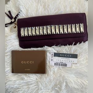 Rare Gucci Princy Clutch Purple Satin Leather Crystal Beaded Evening Bag Clutch